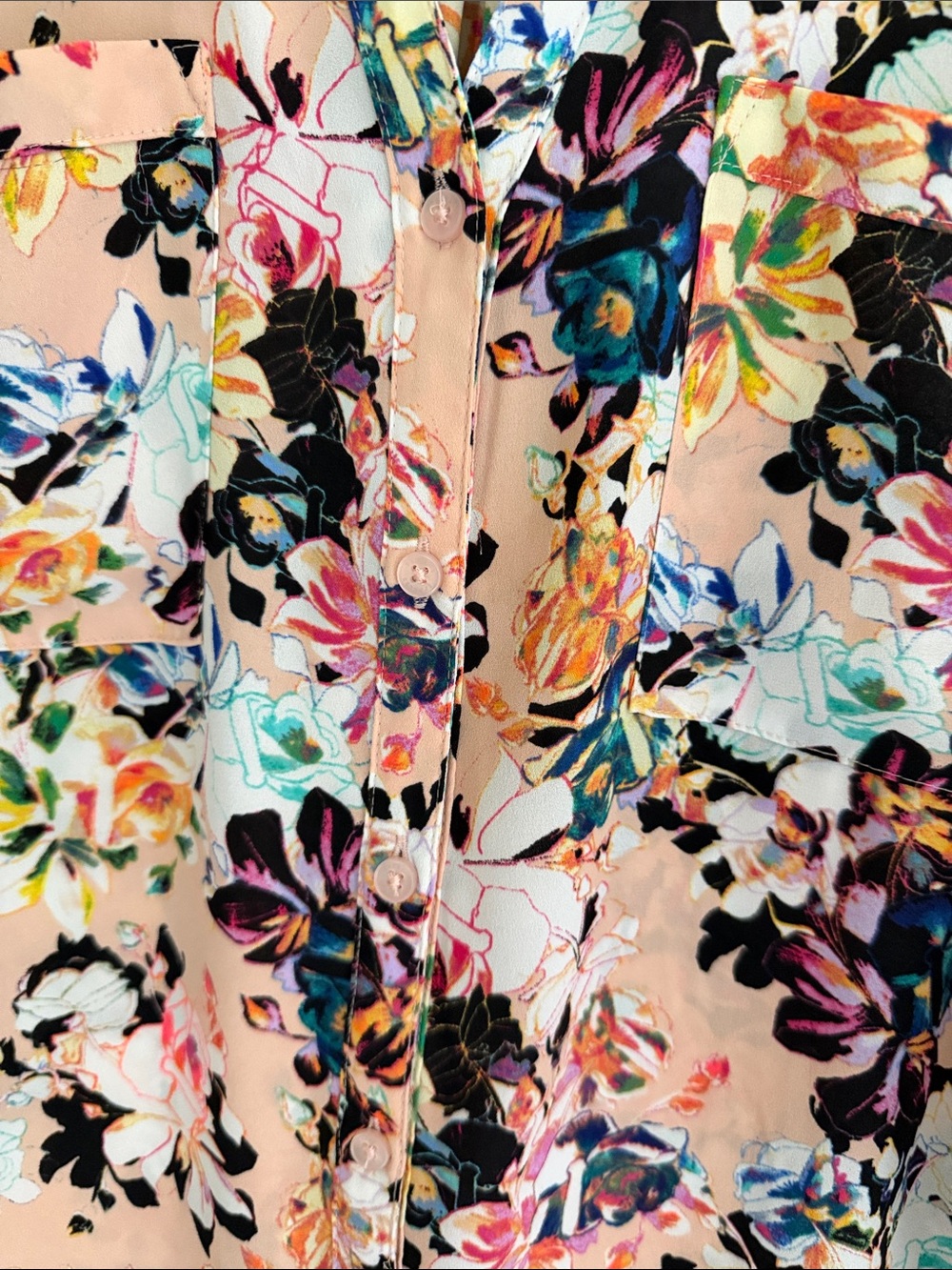 Express Peach Floral Long Sleeve Button-Front The Portofino Shirt - Picture 8 of 8